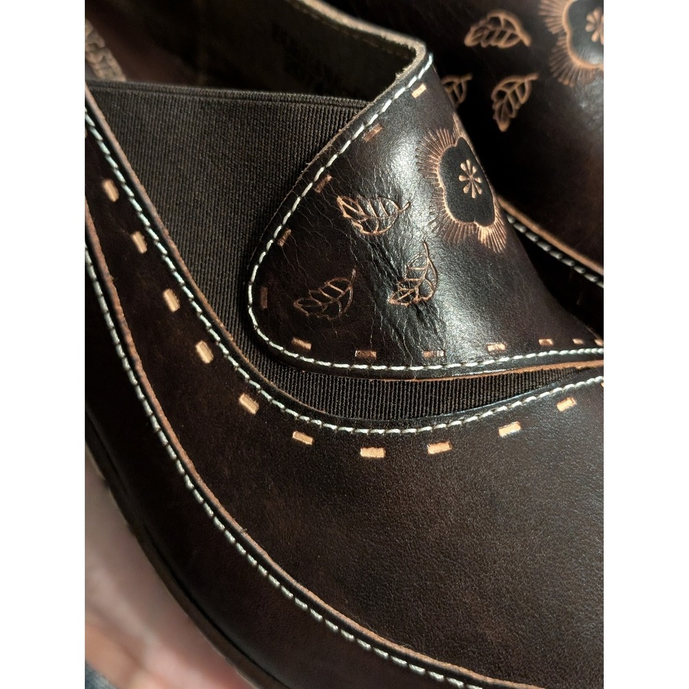 L'Artiste by Spring Step Burbank Brown Leather Slip On Clogs Floral Comfort 7.5 - Picture 3 of 8